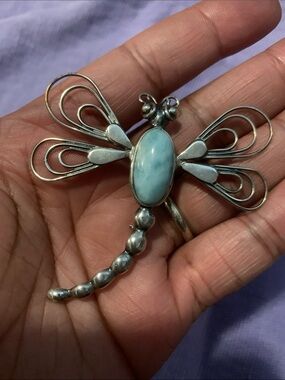 Vintage Sterling Silver Dragonfly Pendant with Latinate Gemstone